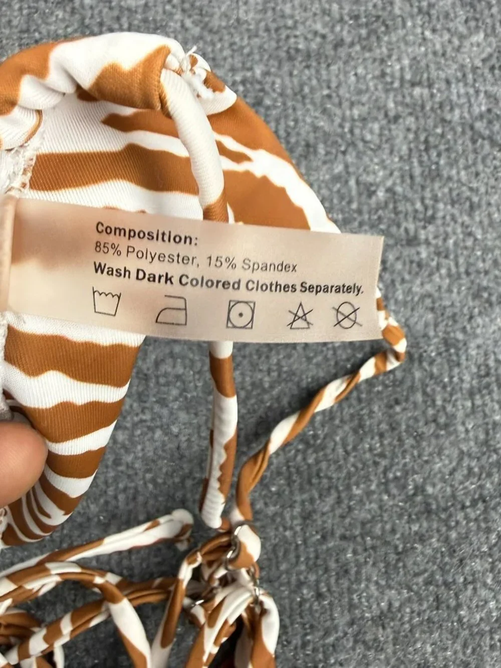 ZAFUL Brown White Zebra Tiger Print Triangle Bikini Top Size Large US 8